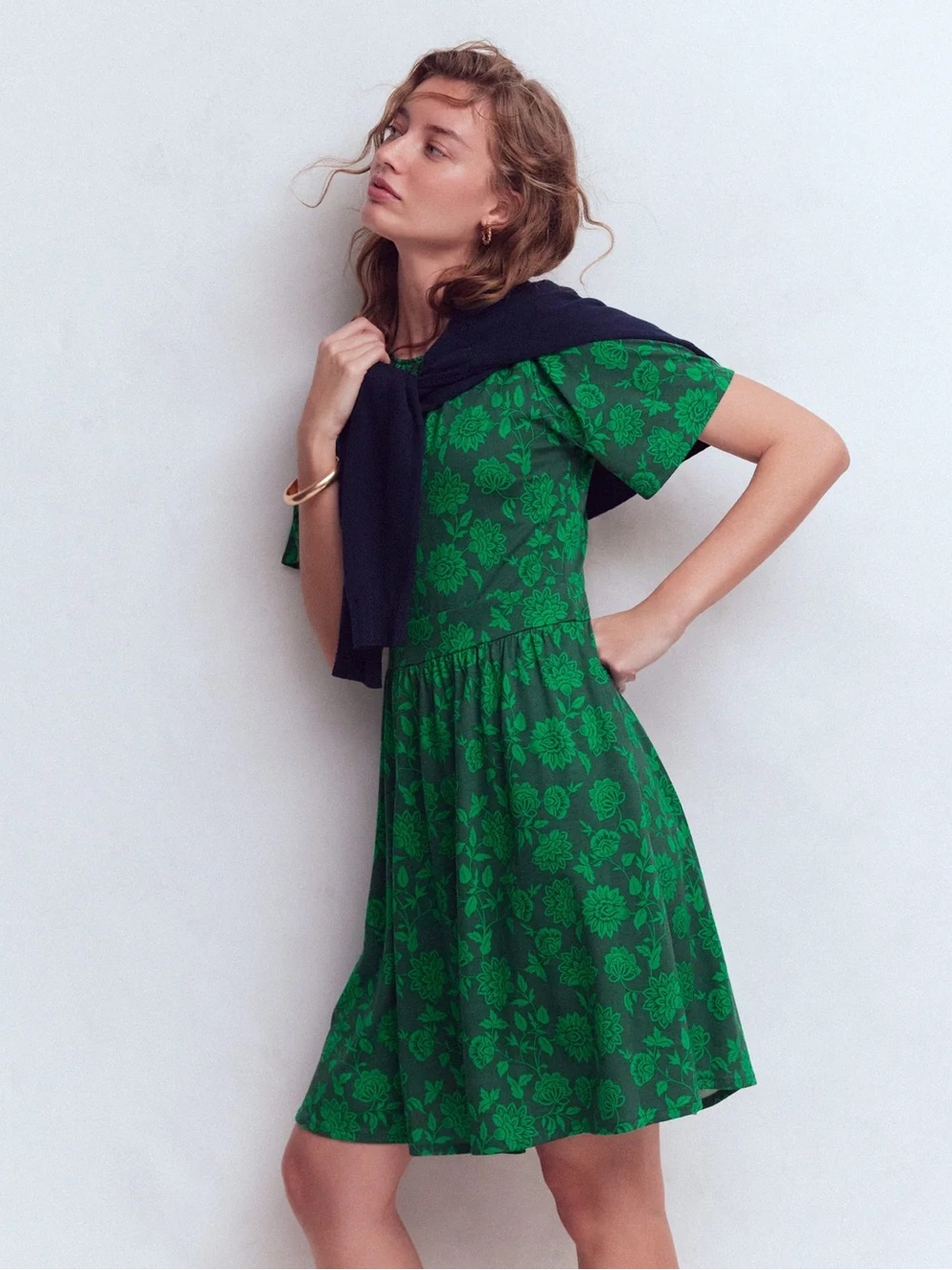🌿✨ Boden Louisa Short Jersey Floral Dress Dark Green US 6R 🌸💚
